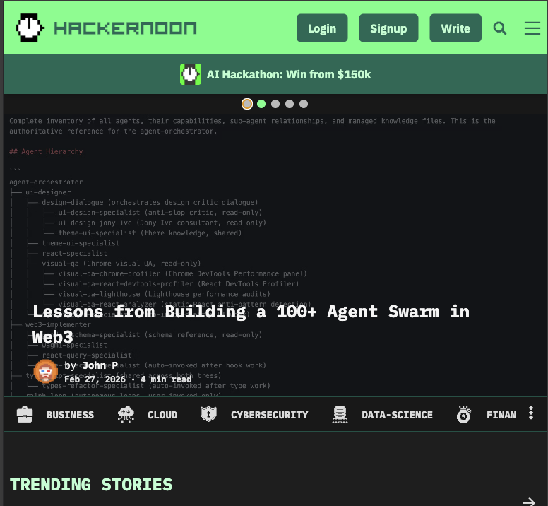 Lessons from Building a 100+ Agent Swarm in Web3 on the front page of Hacker Noon
